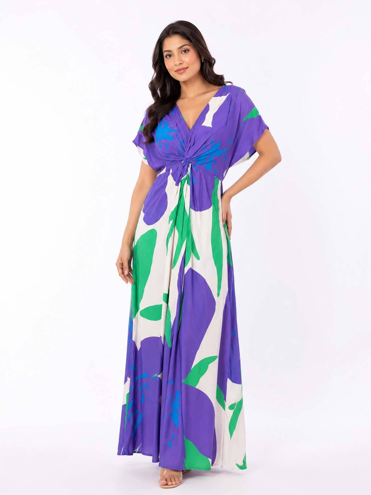 Aster Blue Printed V-Neck Dress | D56 - view 6