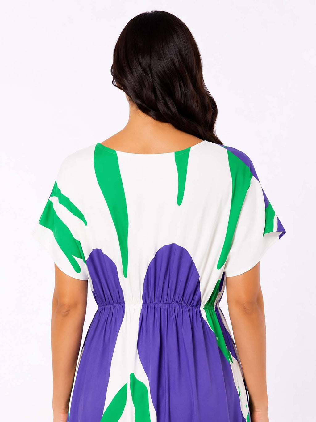 Aster Blue Printed V-Neck Dress | D56 - view 7