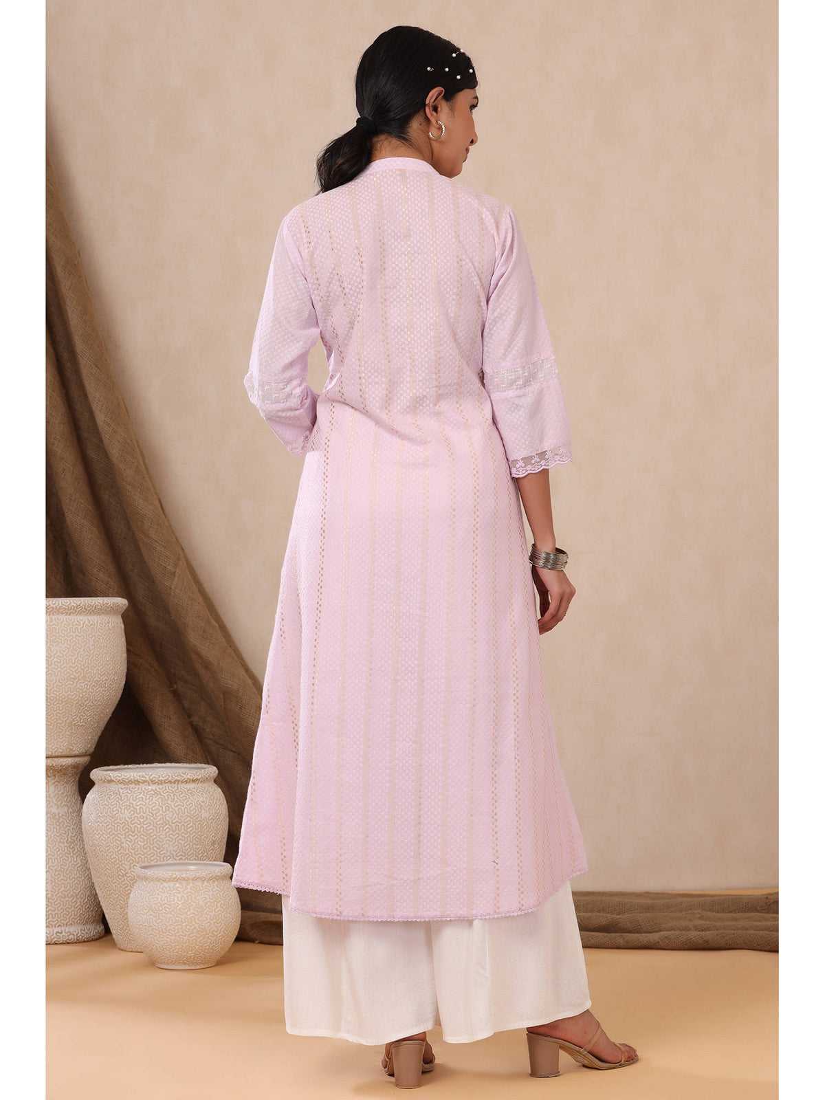 Grey Solid Cotton Dobby A-Line Kurta with Buttons | U3S - view 9