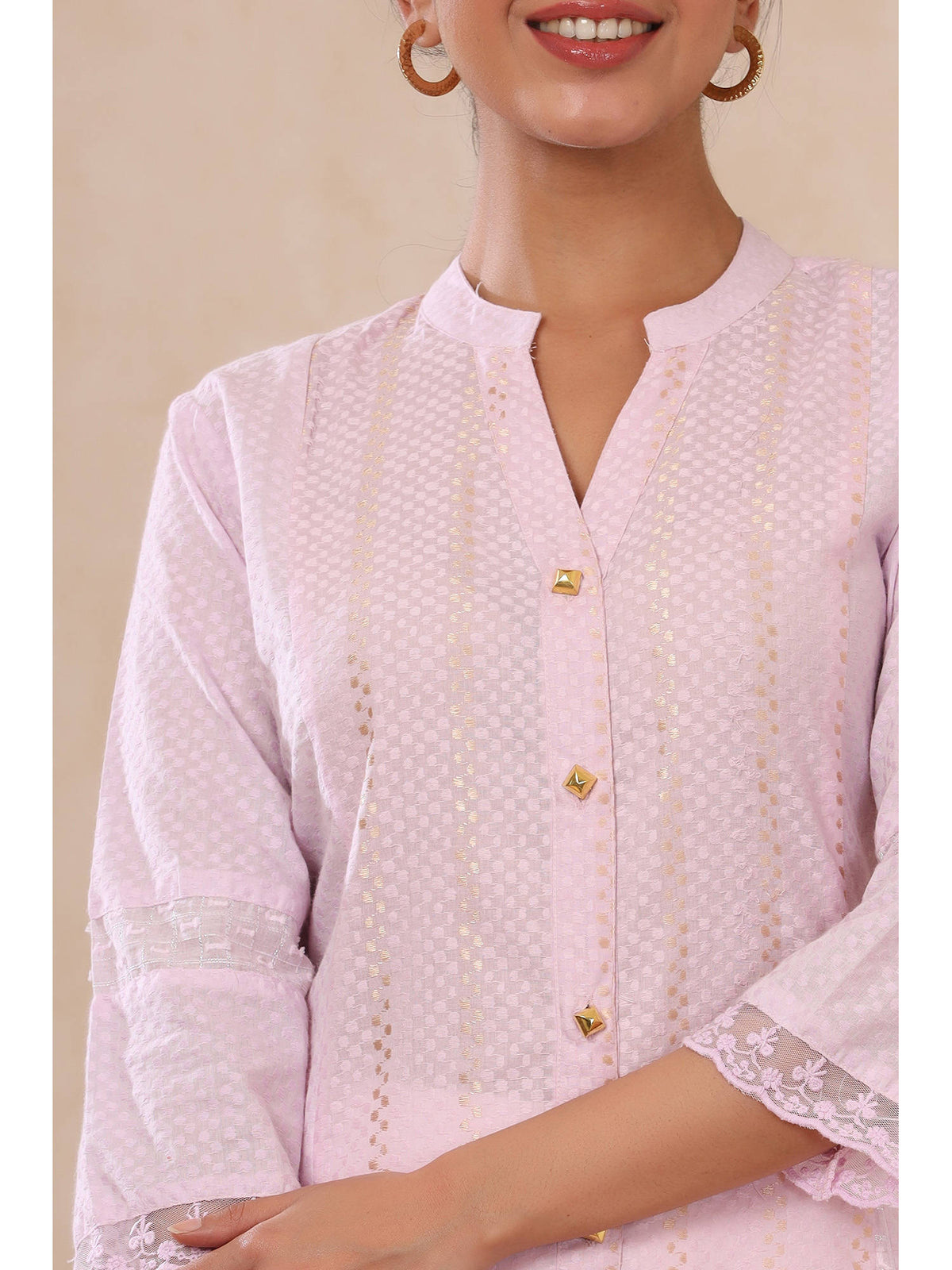 Grey Solid Cotton Dobby A-Line Kurta with Buttons | KDG - view 12