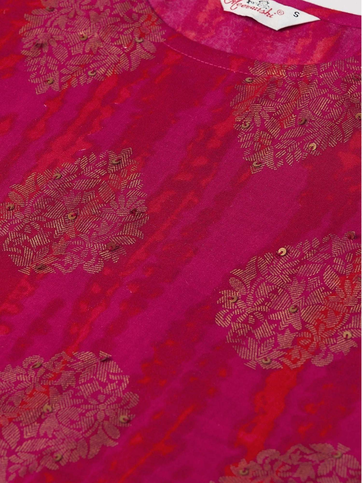Women Pink & Golden Printed Straight Dyed Kurta | FY93 - view 3