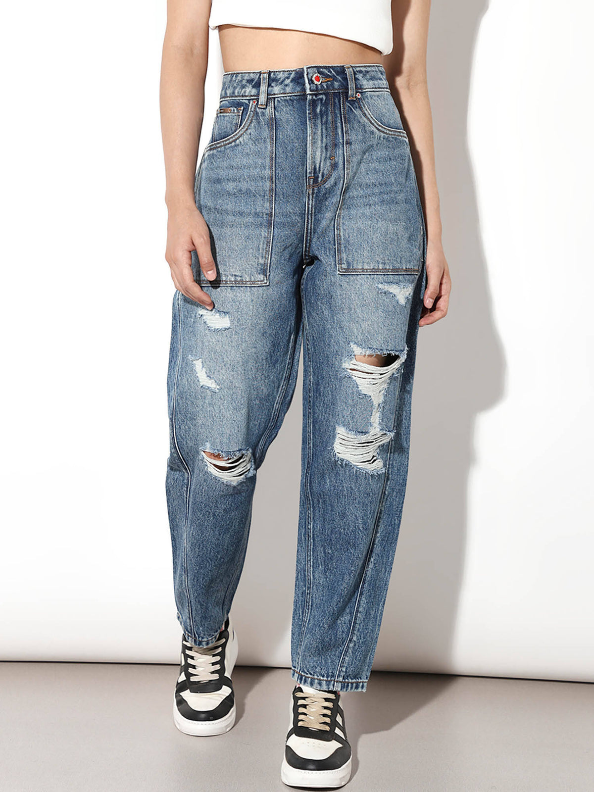 Womens Solid High-Rise Blue Jeans | RF89 - view 1