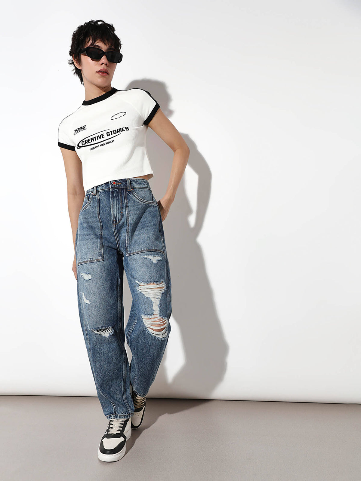 Womens Solid High-Rise Blue Jeans | RF89 - view 2