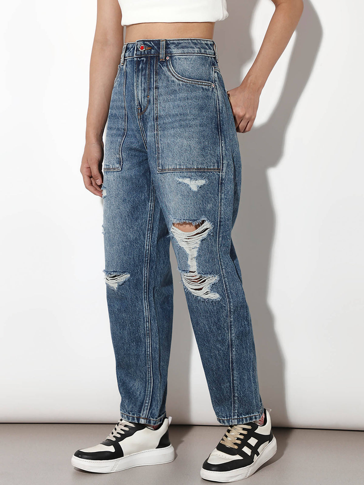 Womens Solid High-Rise Blue Jeans | RF89 - view 4