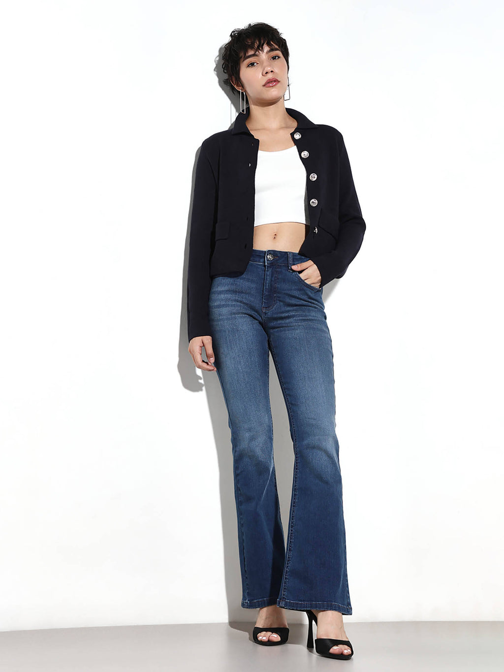 Womens Solid Bootcut Mid-Rise Blue Jeans | BT10 - view 2