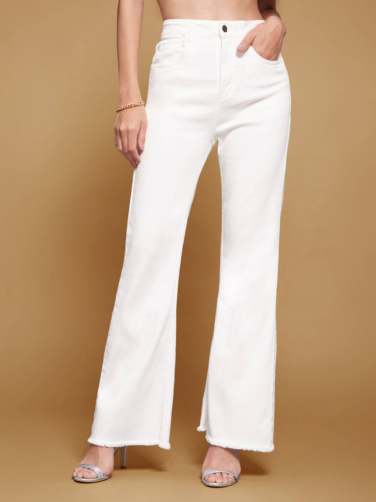 Womens White Bootcut High Rise Regular-Length Stretchable Denim Jeans | BG78 - view 1