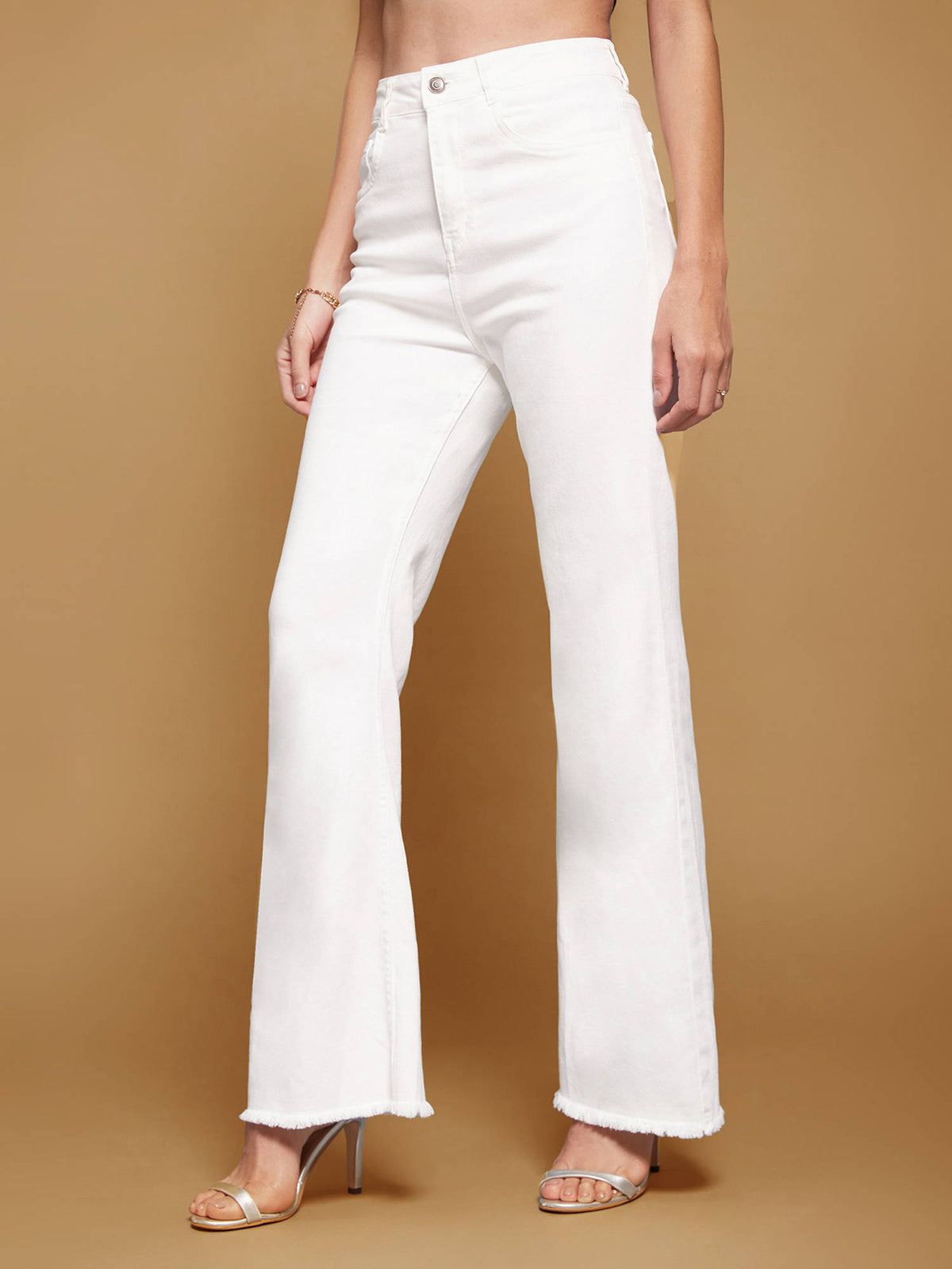 Womens White Bootcut High Rise Regular-Length Stretchable Denim Jeans | BG78 - view 3