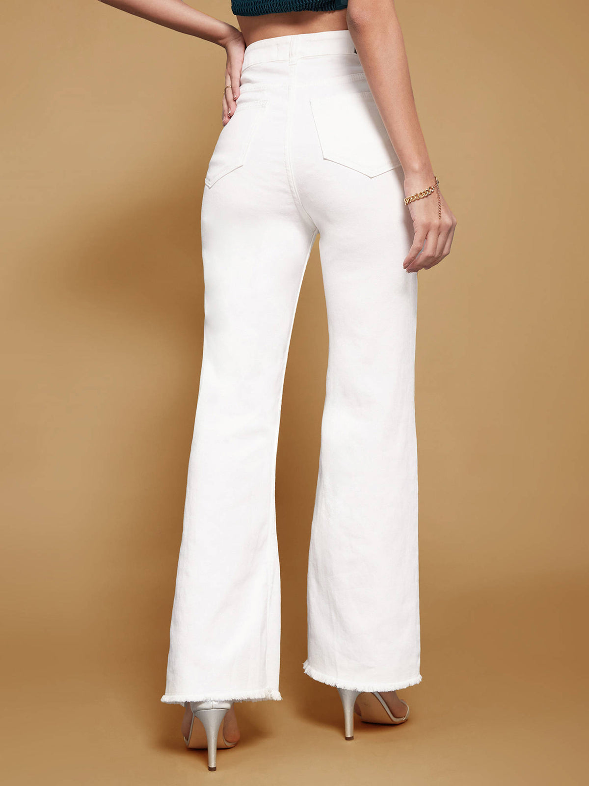 Womens White Bootcut High Rise Regular-Length Stretchable Denim Jeans | BT10 - view 4