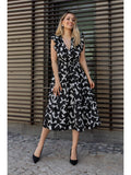 Black V-Neck Midi Dress with Belt | D56 - view 1