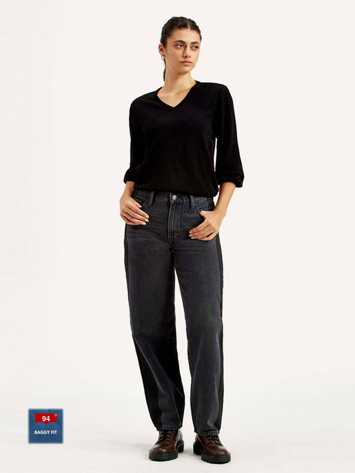Womens Mid Rise 94 Baggy Fit Charcoal-Grey Jeans | BG78 - view 1