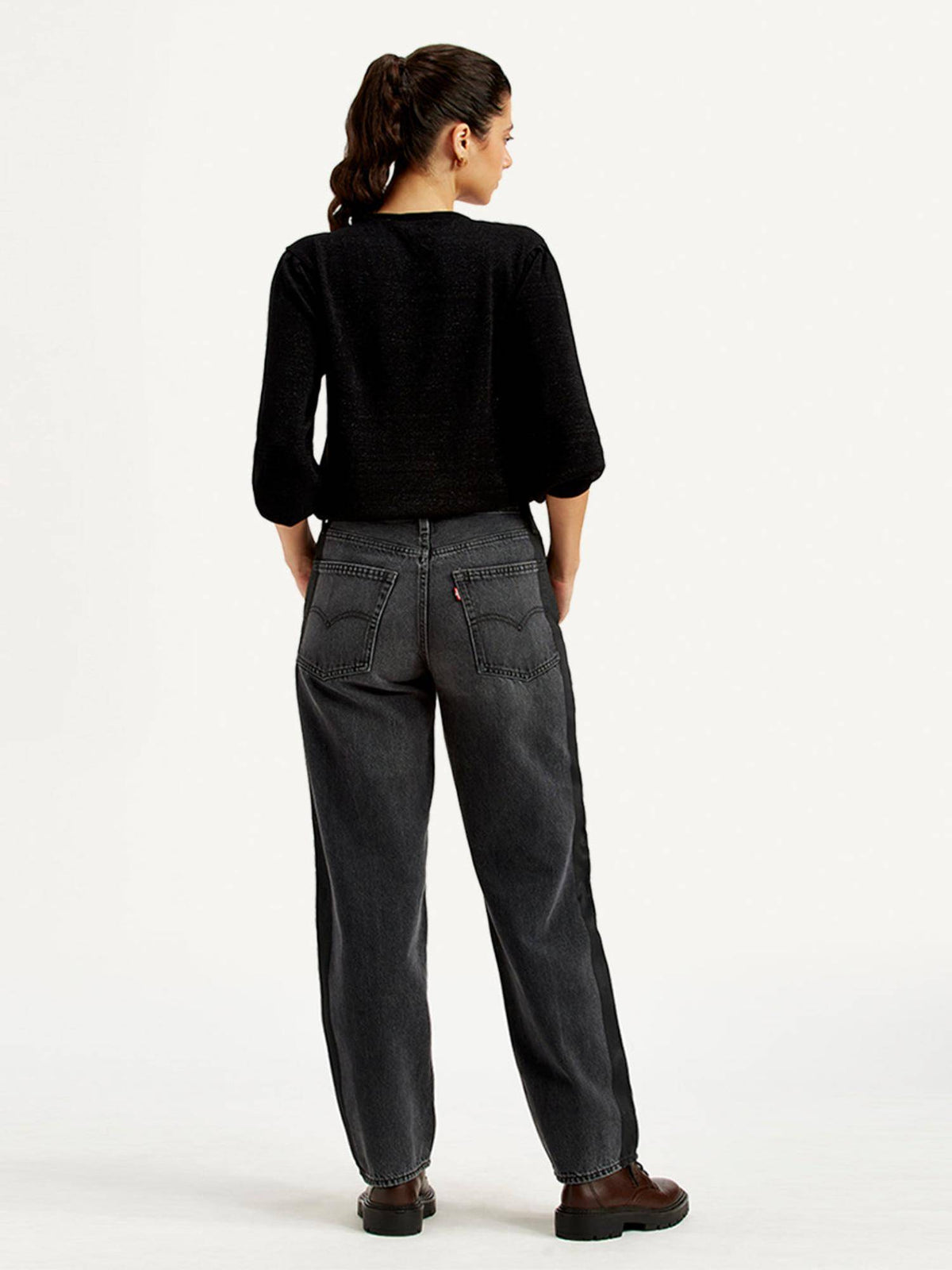 Womens Mid Rise 94 Baggy Fit Charcoal-Grey Jeans | BG78 - view 2