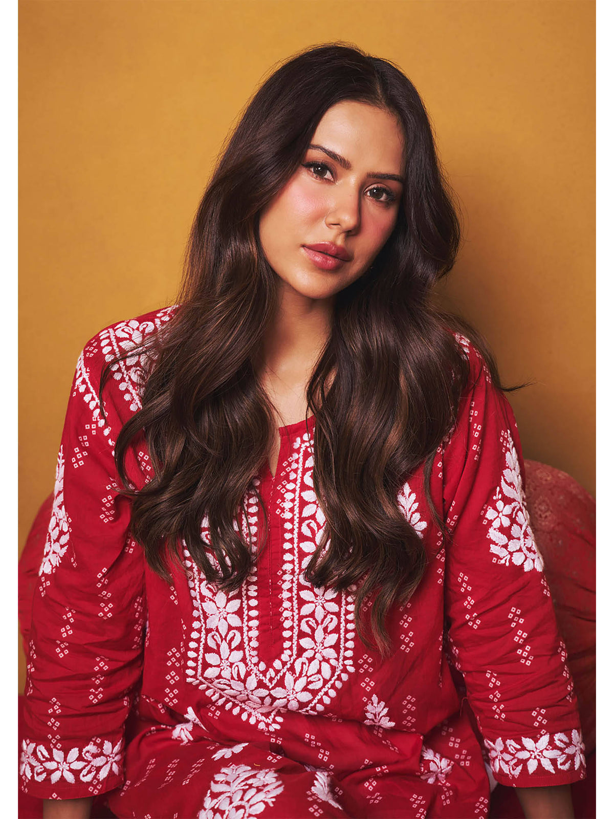 Sonam Chikankari Straight Kurta - Red | U3S - view 3