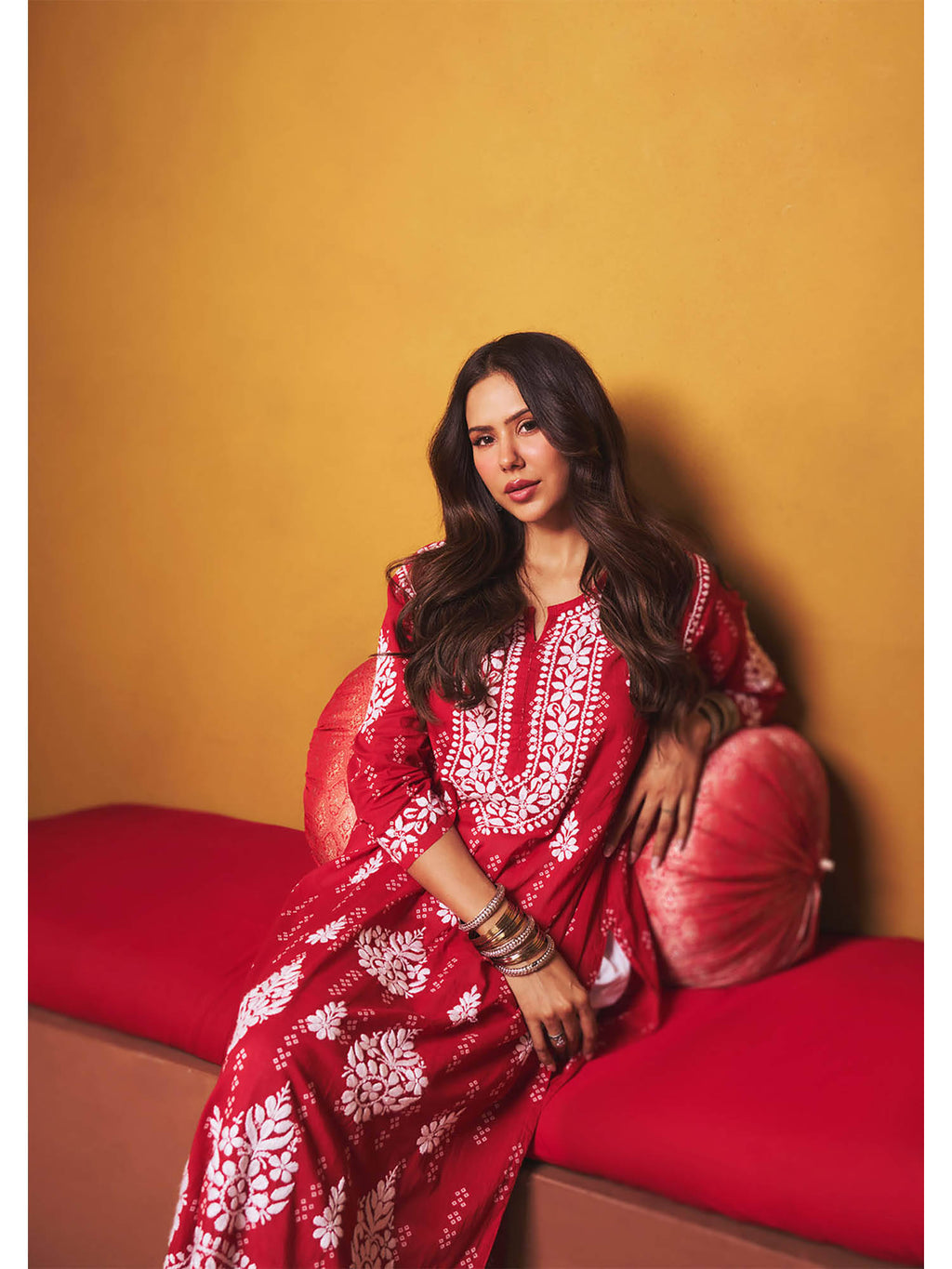 Sonam Chikankari Straight Kurta - Red | FY93 - view 4