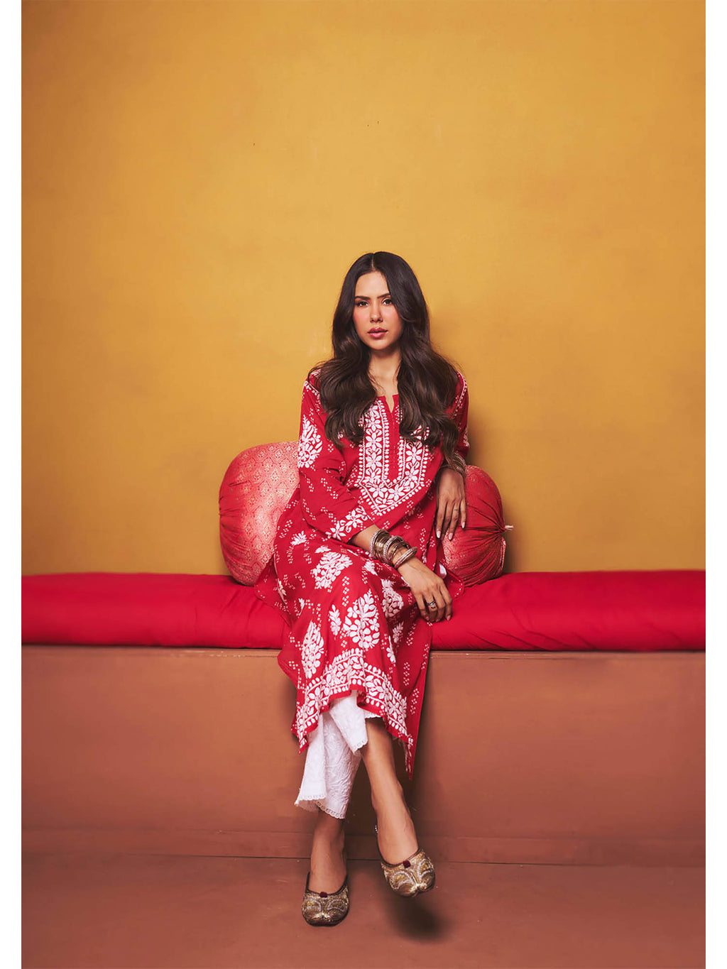 Sonam Chikankari Straight Kurta - Red | FY93 - view 5