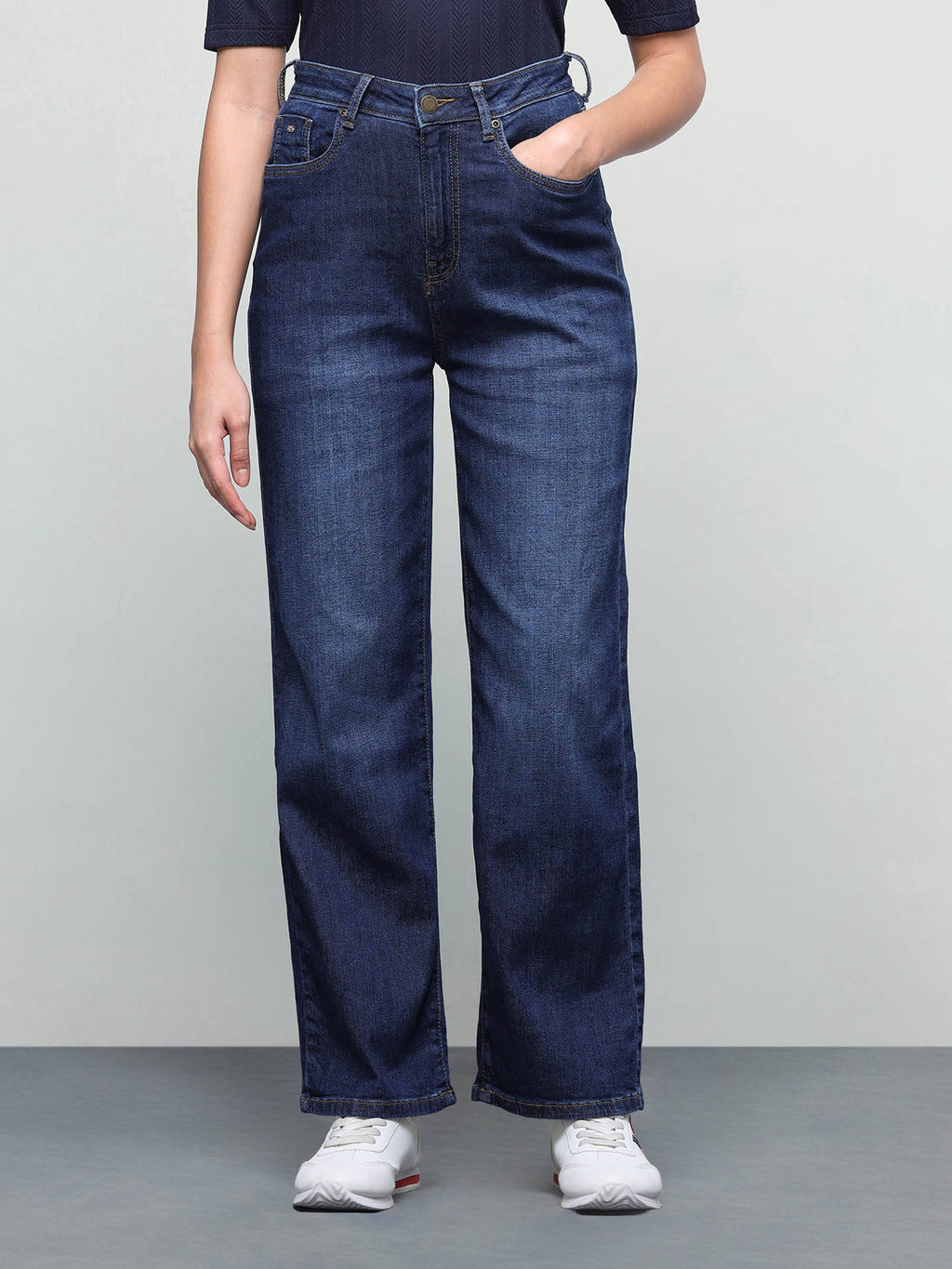 Women Blue Solid/Plain Cotton Jeans | ST23 - view 1