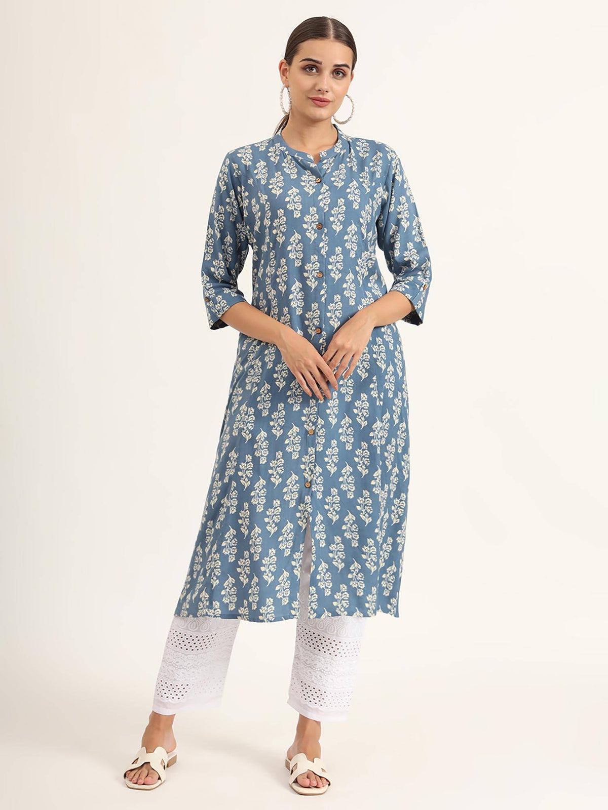 Red Floral Print Pure Cotton Straight Kurta | FY93 - view 13