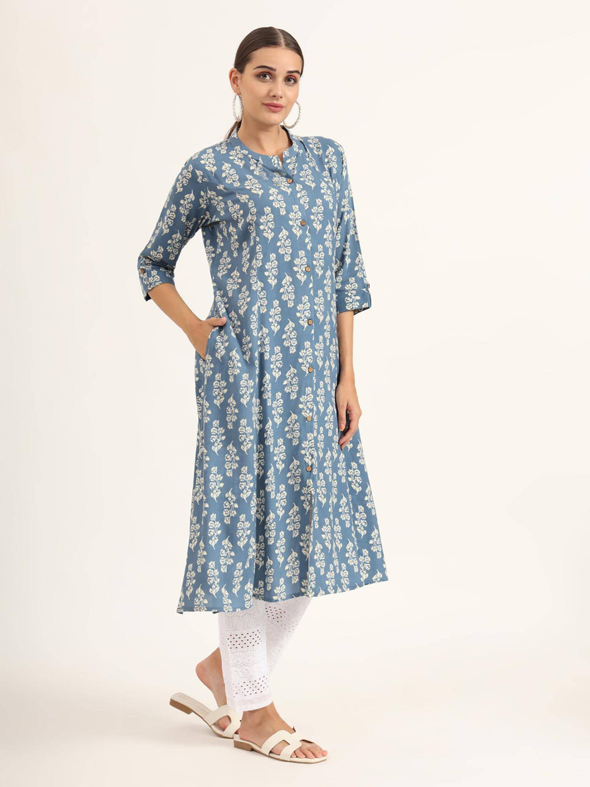 Red Floral Print Pure Cotton Straight Kurta | KDG - view 15