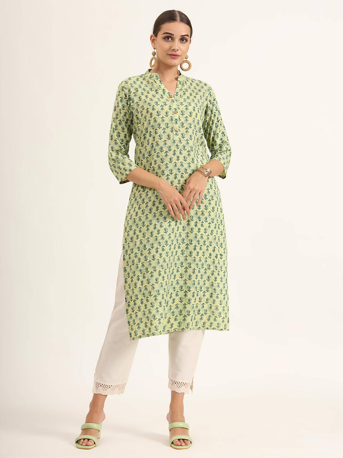 Red Floral Print Pure Cotton Straight Kurta | FY93 - view 7