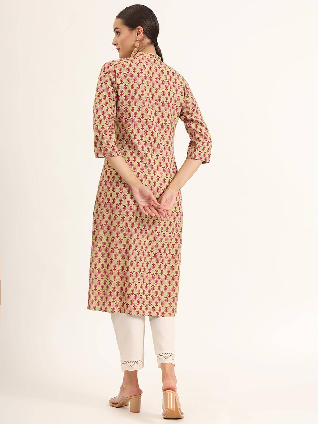 Red Floral Print Pure Cotton Straight Kurta | KDG - view 2