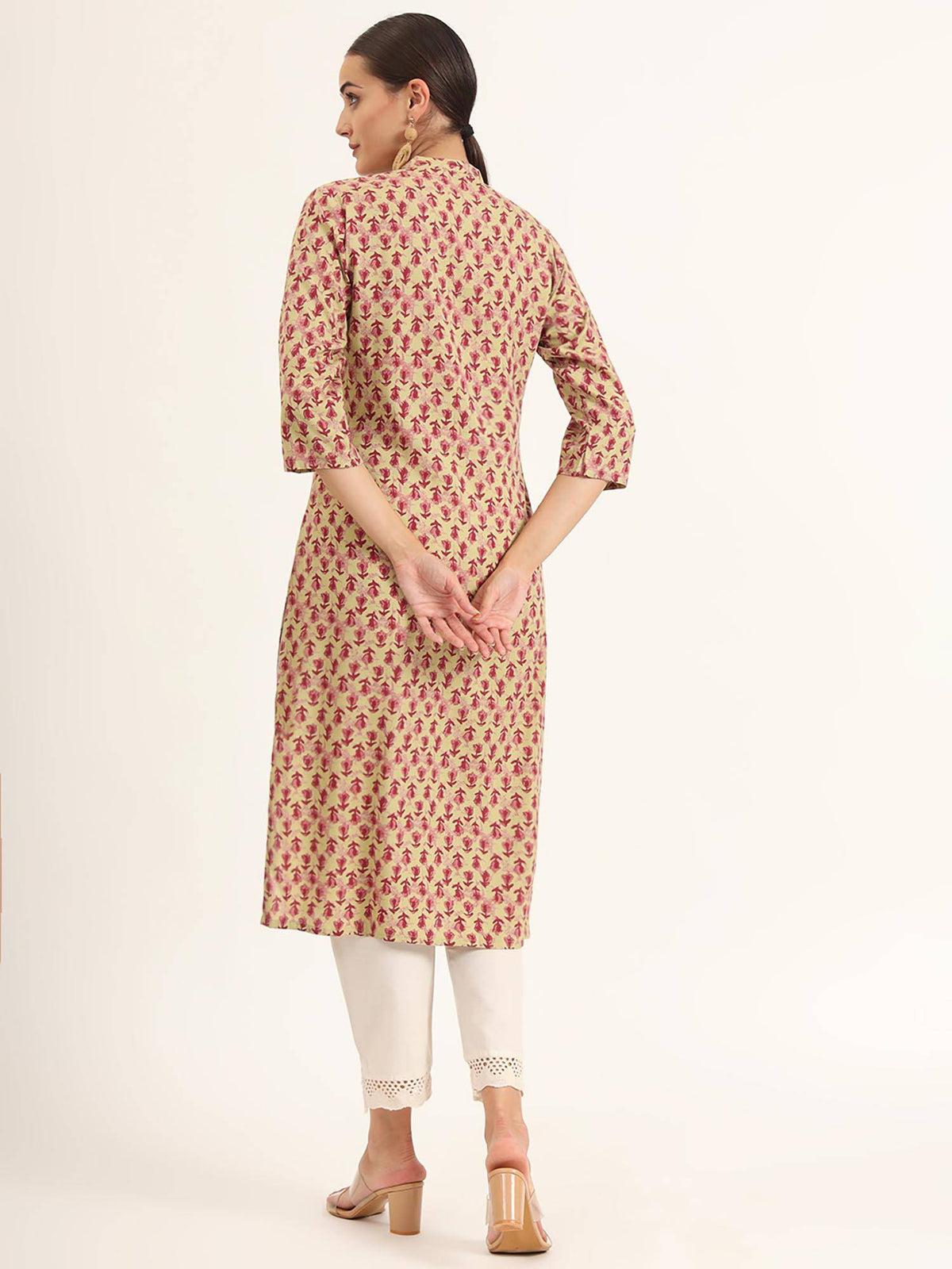 Red Floral Print Pure Cotton Straight Kurta | FY93 - view 2