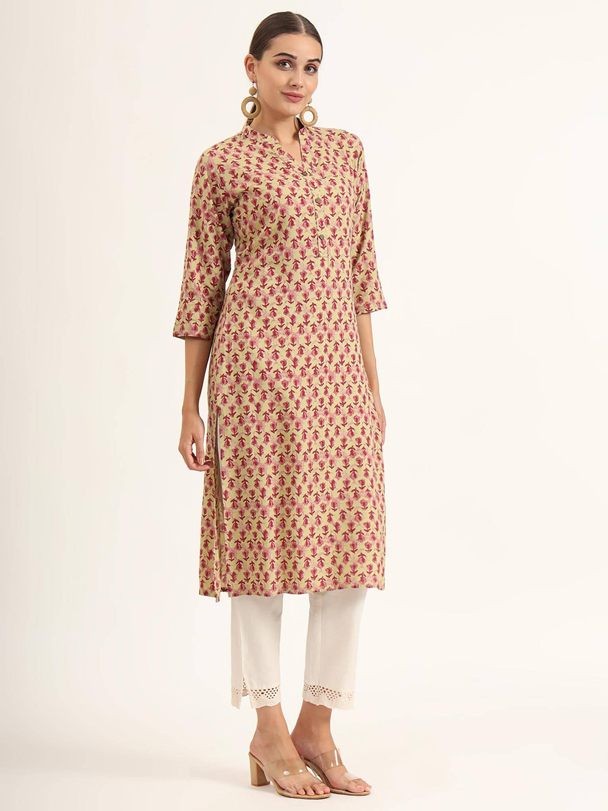 Red Floral Print Pure Cotton Straight Kurta | KDG - view 3