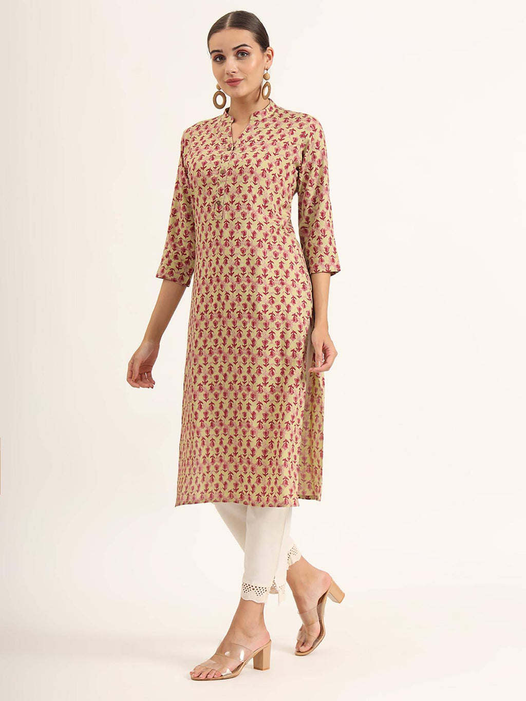 Red Floral Print Pure Cotton Straight Kurta | FY93 - view 4