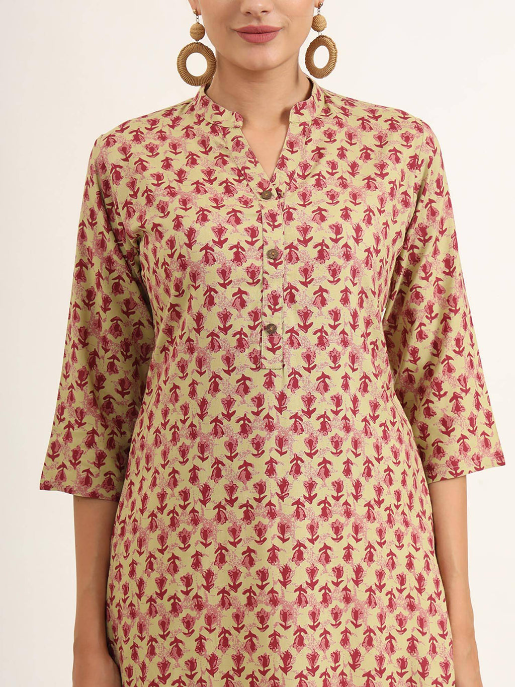 Red Floral Print Pure Cotton Straight Kurta | KDG - view 5