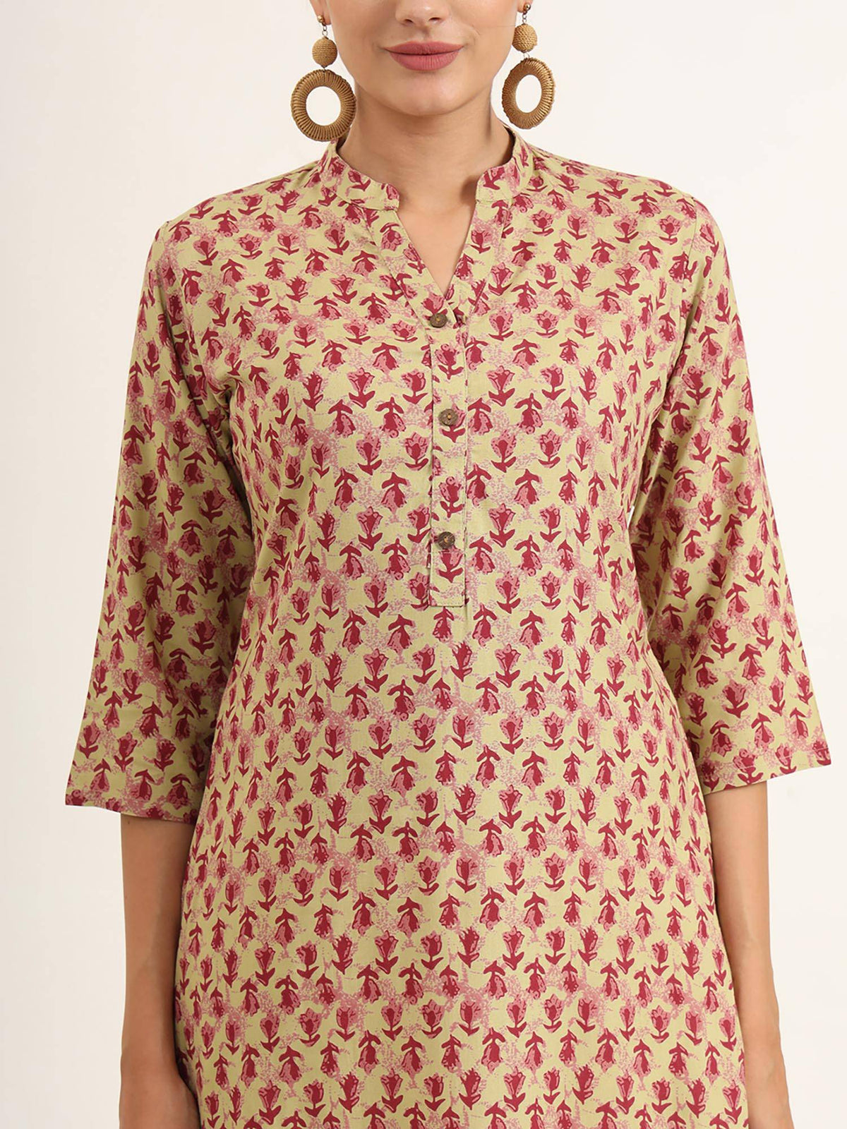Red Floral Print Pure Cotton Straight Kurta | FY93 - view 5