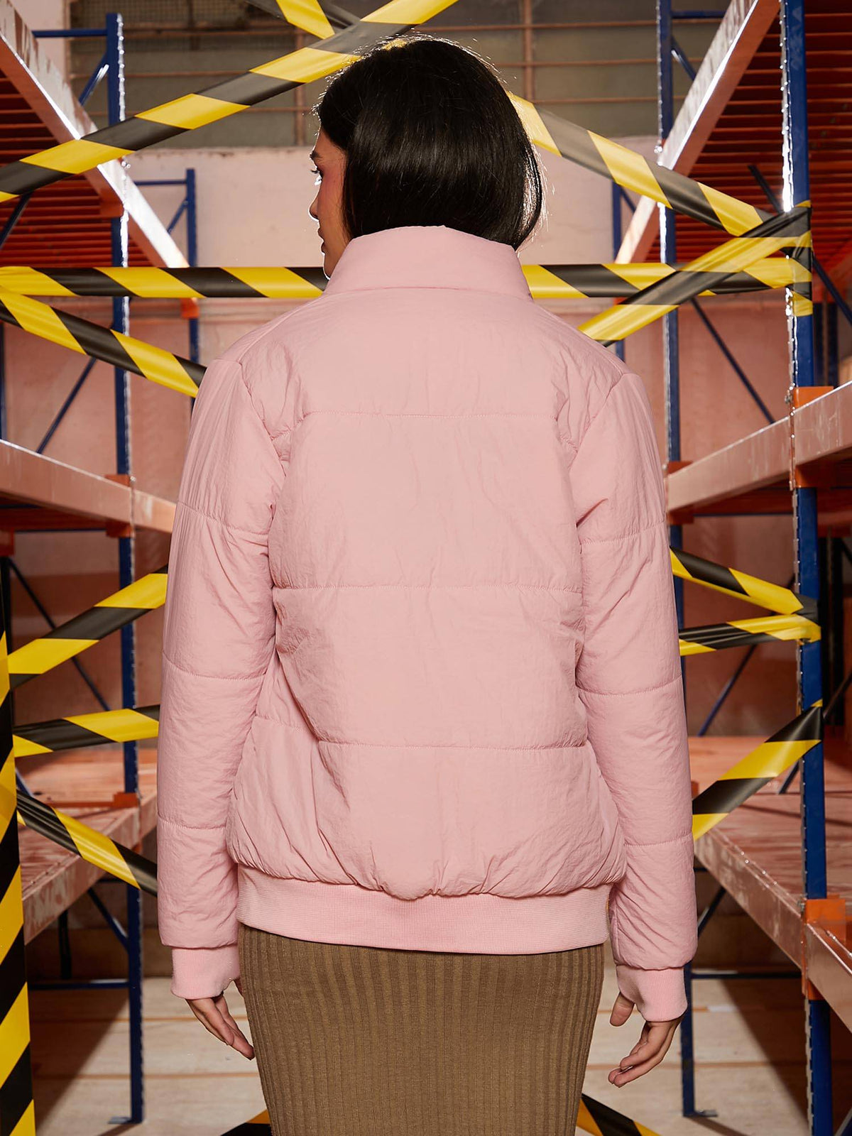 Pink Solid Puffer Jacket | JC78 - view 4