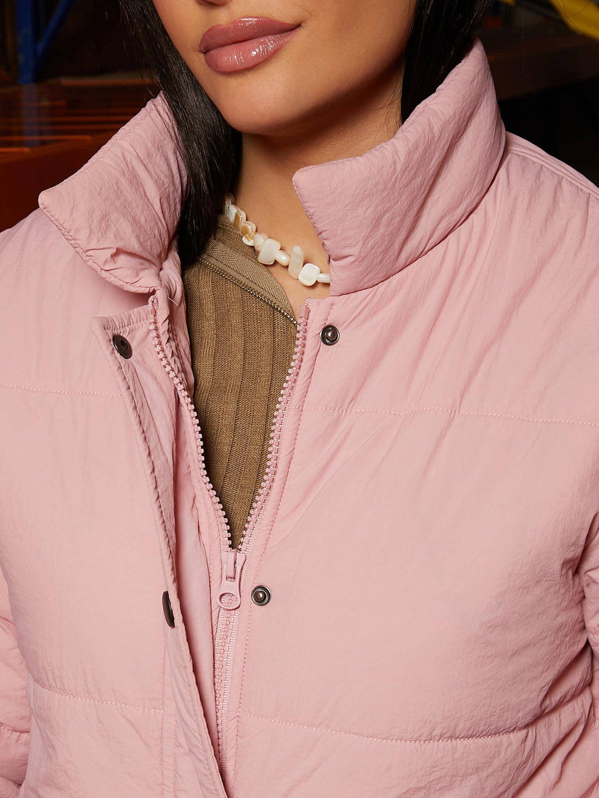 Pink Solid Puffer Jacket | JC78 - view 6