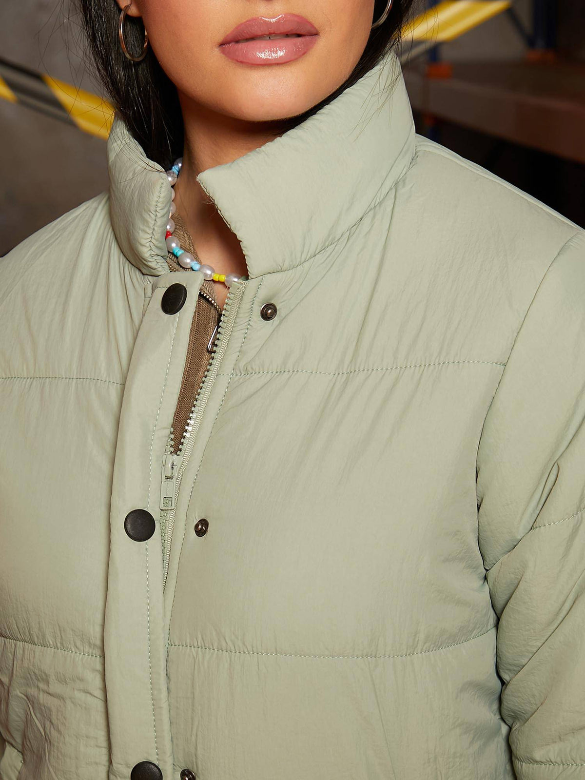 Green Solid Puffer Jacket | JC78 - view 6