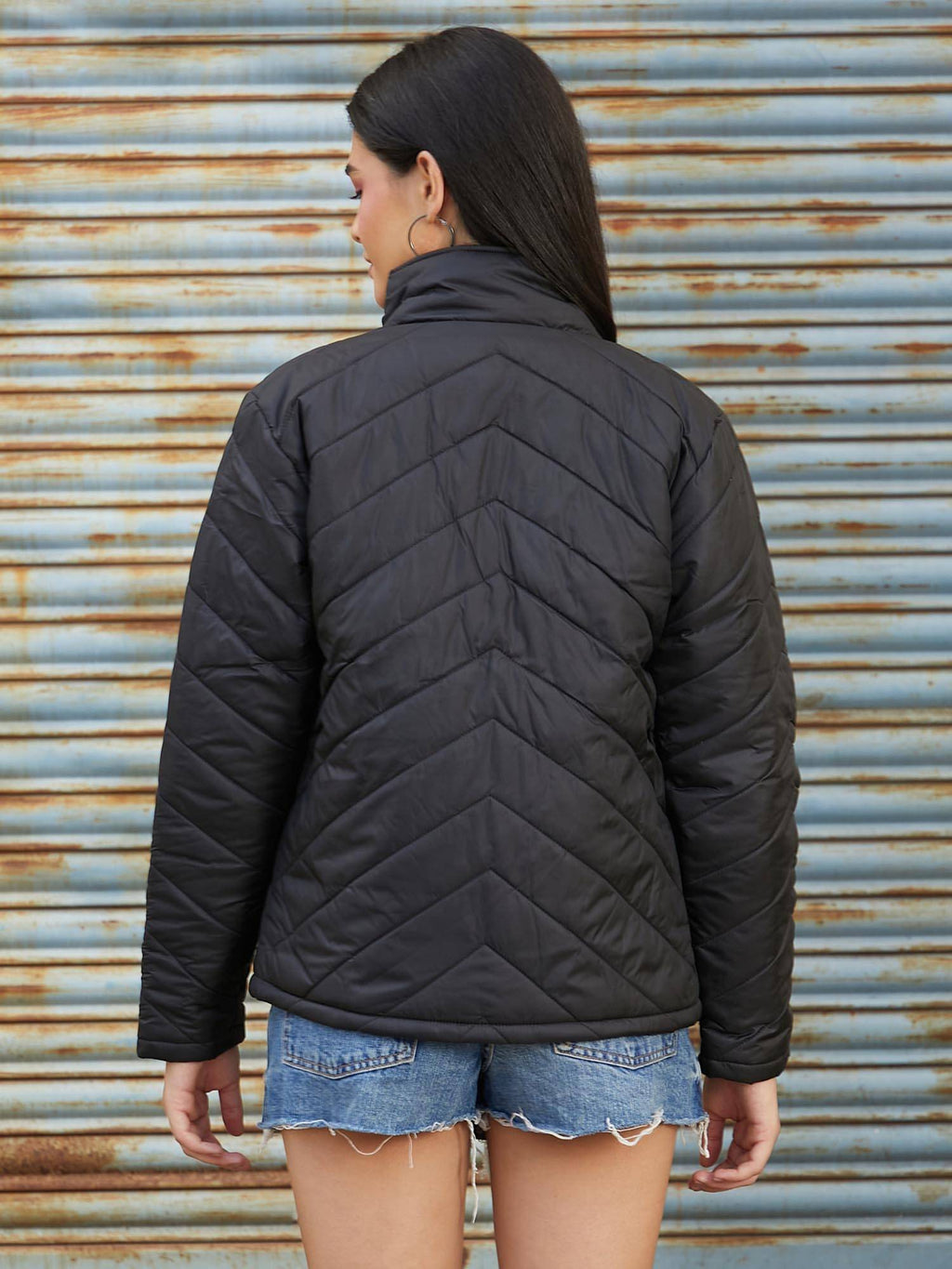 Black Solid Puffer Jacket | JC78 - view 4