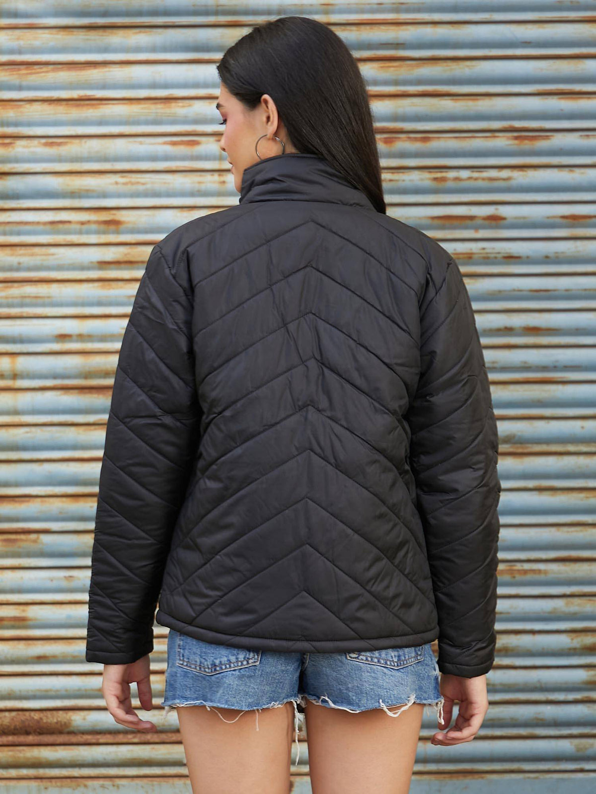Black Solid Puffer Jacket | JC78 - view 4