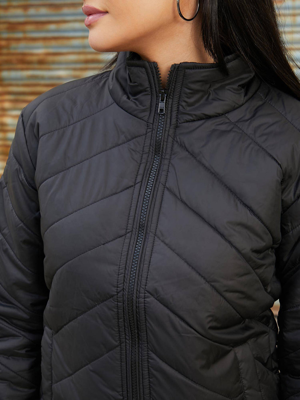 Black Solid Puffer Jacket | JC78 - view 6