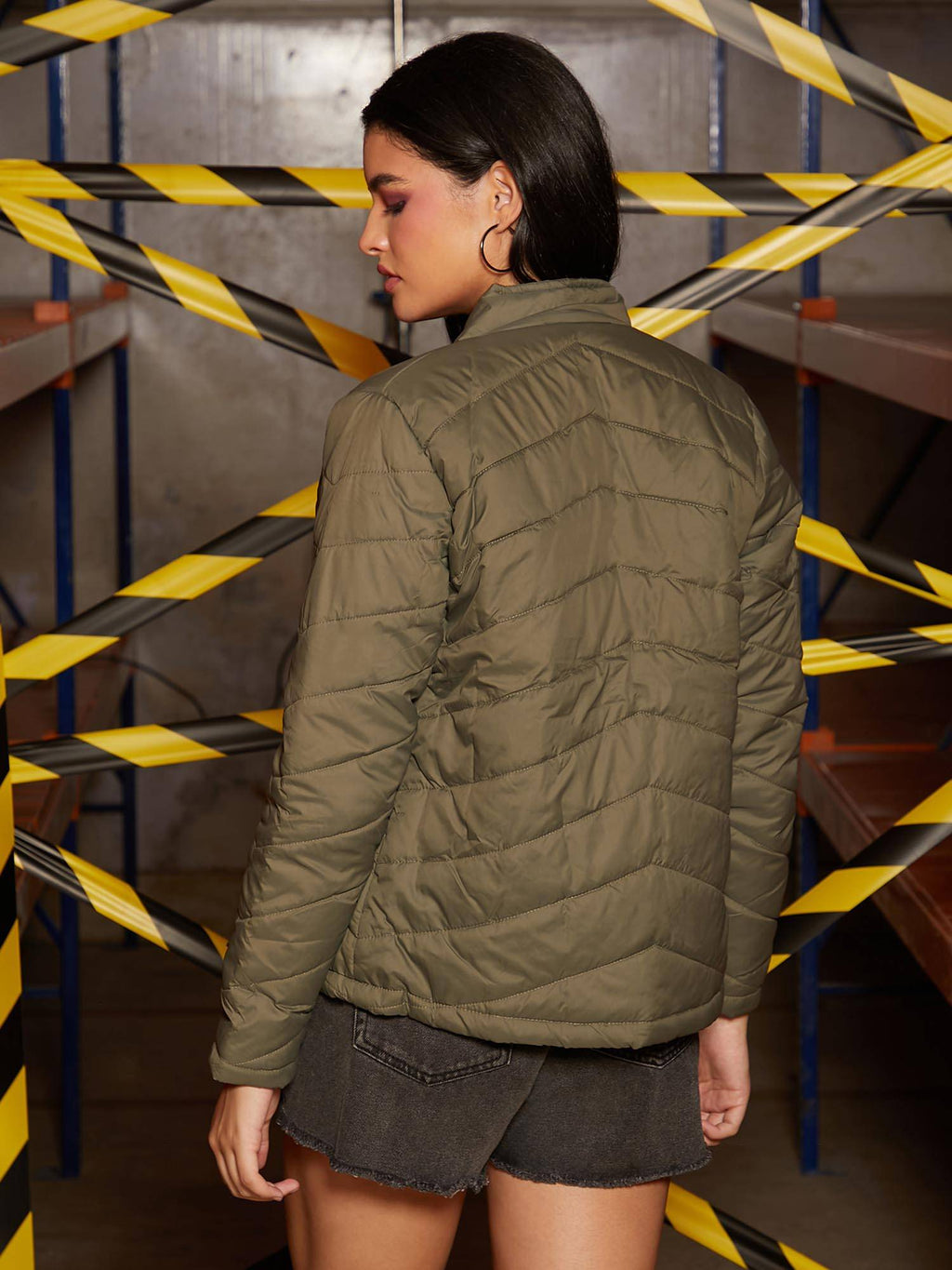 Green Solid Puffer Jacket | JC78 - view 4