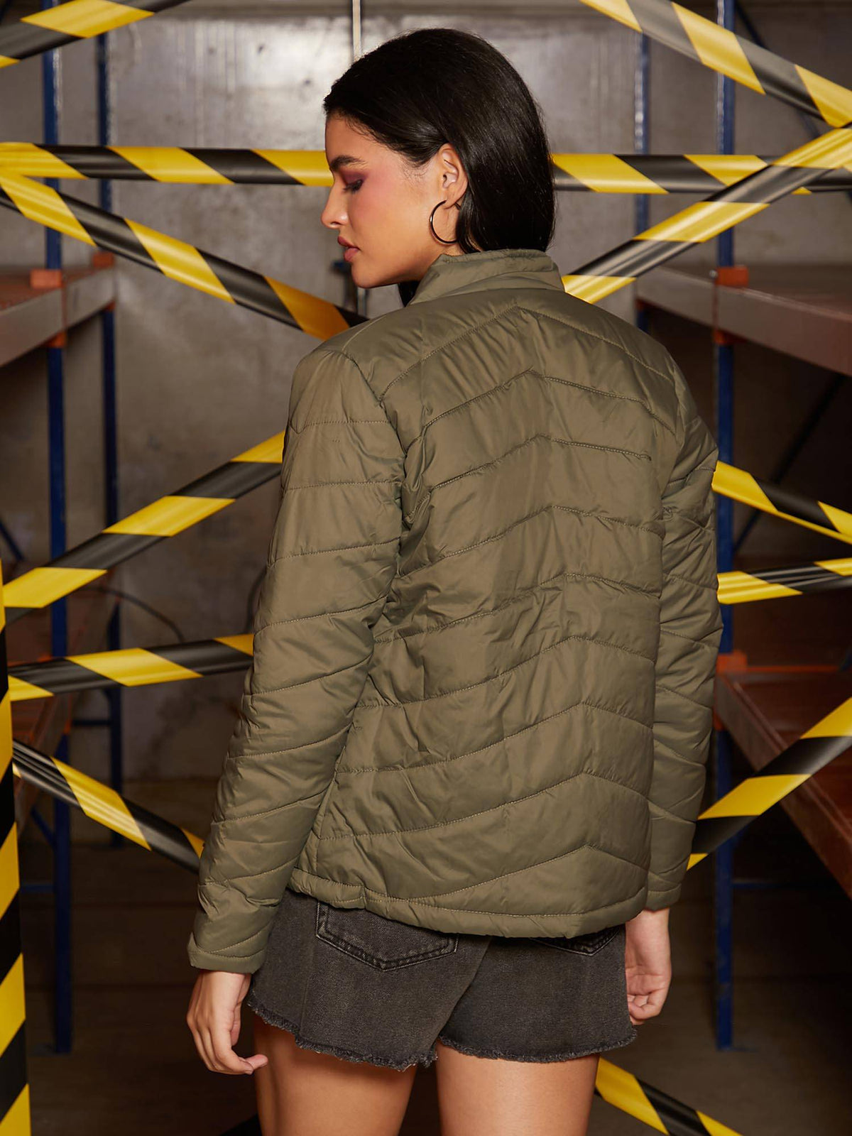 Green Solid Puffer Jacket | JC78 - view 4
