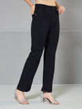 Womens Black Straight High Rise Stretchable Denim Jeans | ST23 - view 1