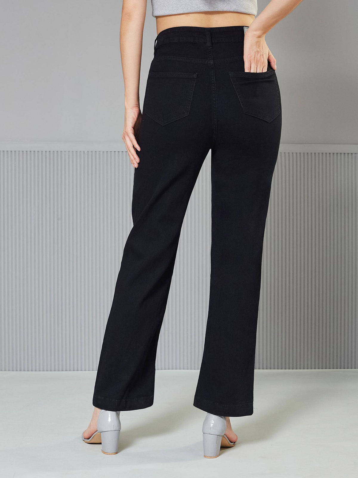 Womens Black Straight High Rise Stretchable Denim Jeans | ST23 - view 4