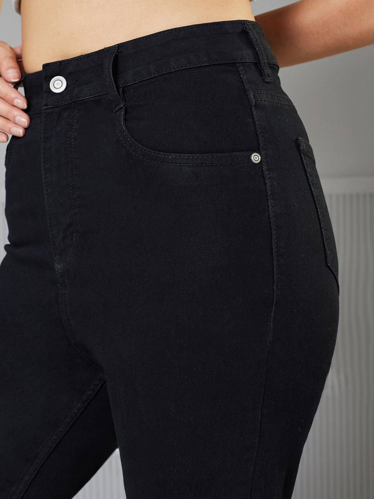 Womens Black Straight High Rise Stretchable Denim Jeans | ST23 - view 5