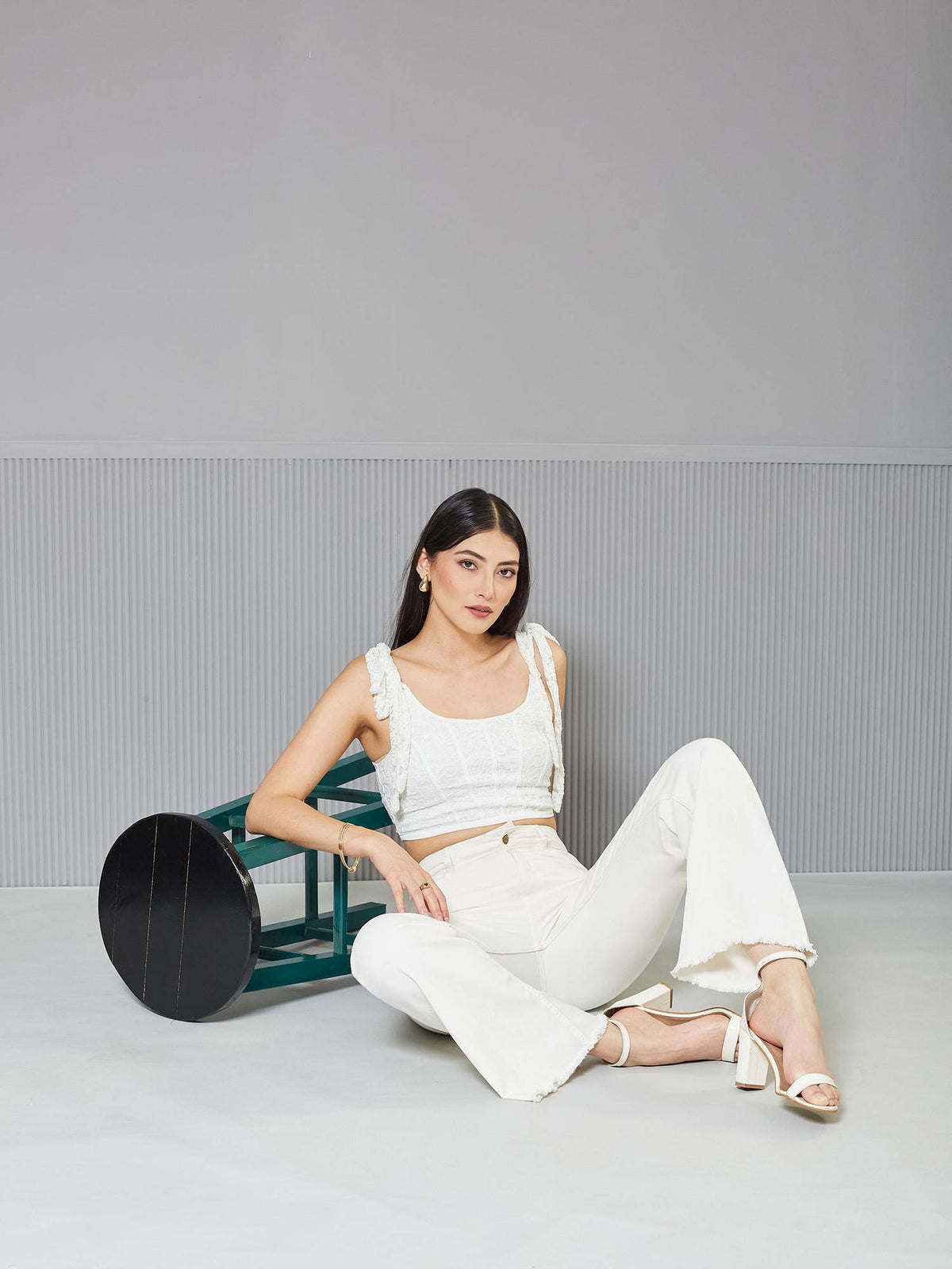 Womens White Bootcut High Rise Stretchable Denim Jeans | BT10 - view 2