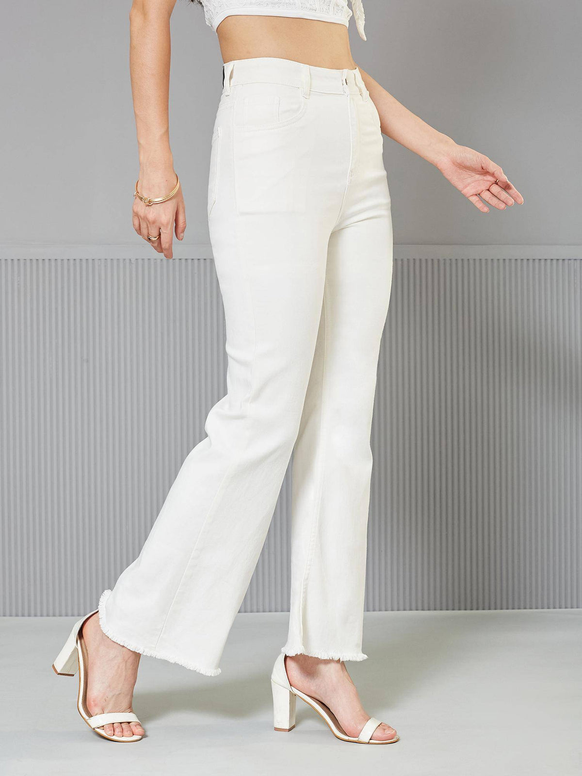 Womens White Bootcut High Rise Stretchable Denim Jeans | BT10 - view 3