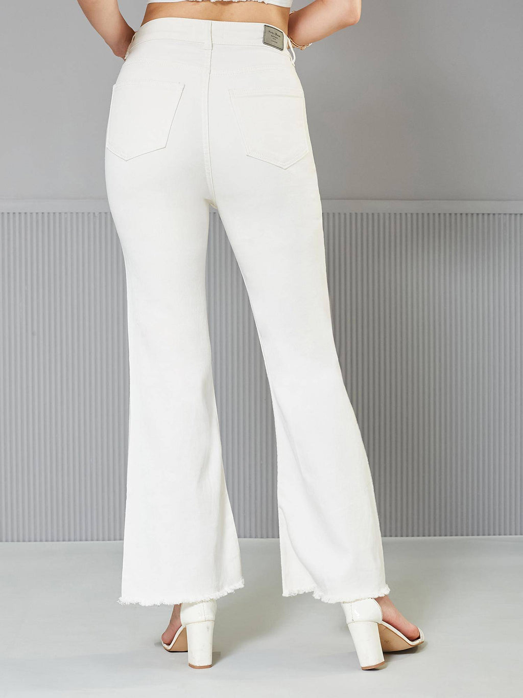 Womens White Bootcut High Rise Stretchable Denim Jeans | BT10 - view 4