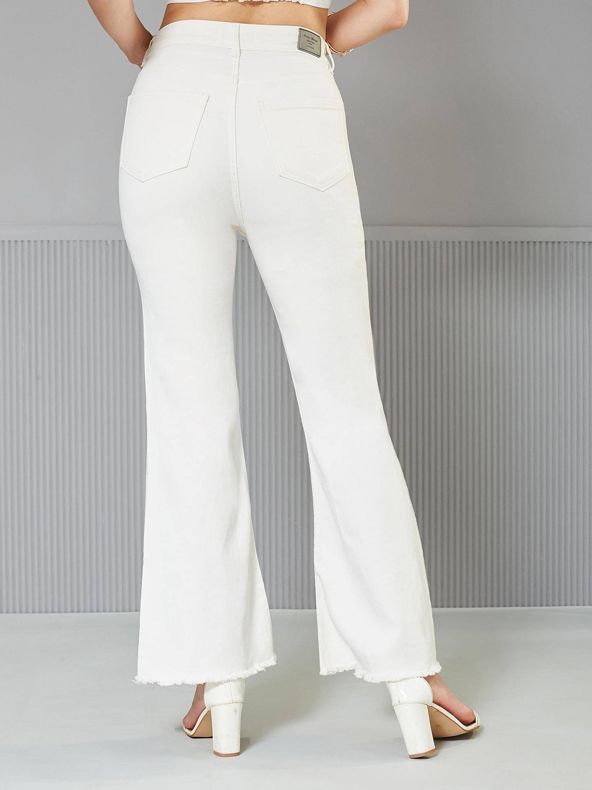 Womens White Bootcut High Rise Stretchable Denim Jeans | BT10 - view 4