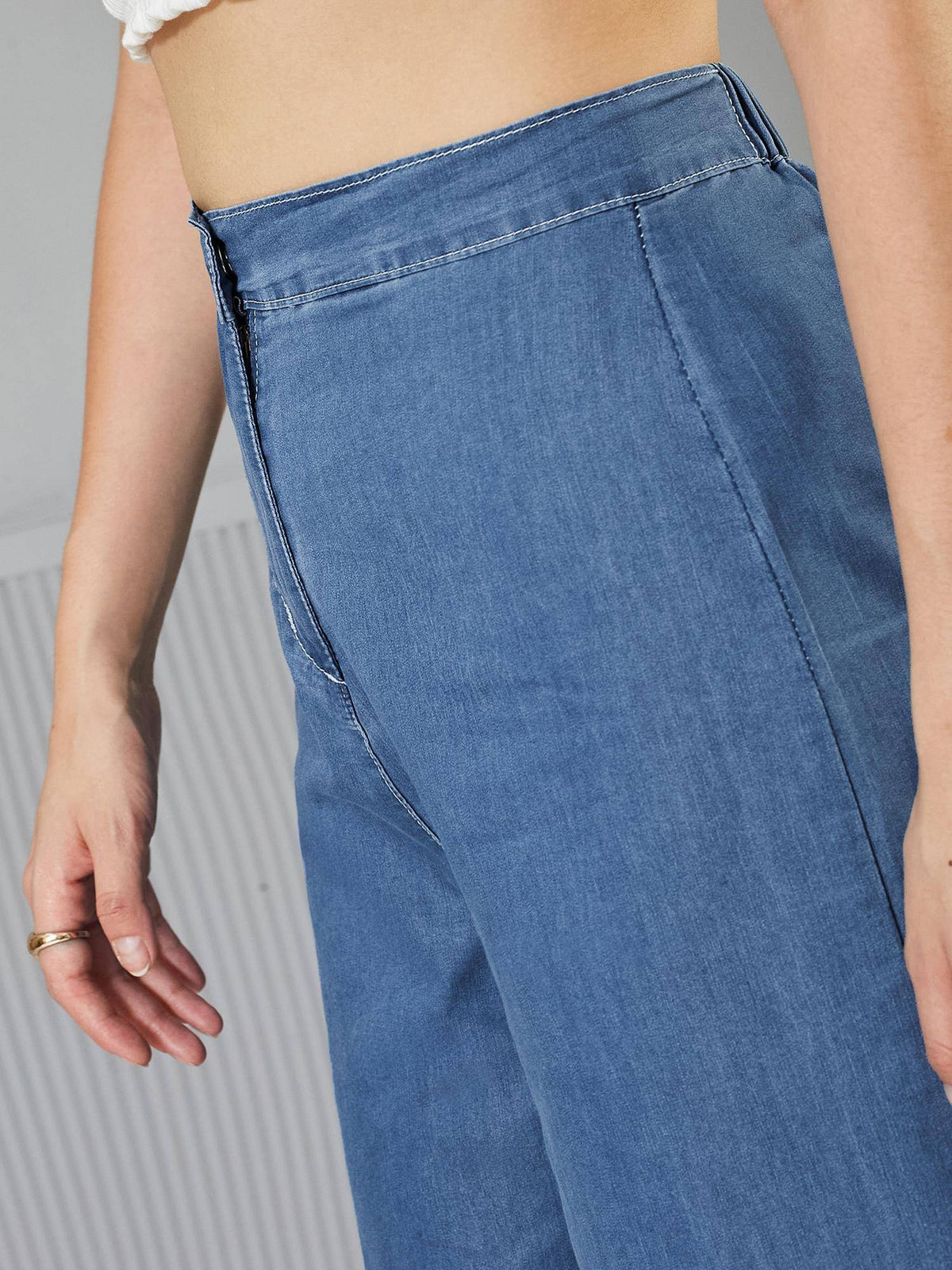 Womens Blue Flared Wide Leg High Rise Non Stretchable Denim Jeans | WL90 - view 4