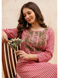 Pink Cotton Printed Embroidered Kurta | FY93 - view 1
