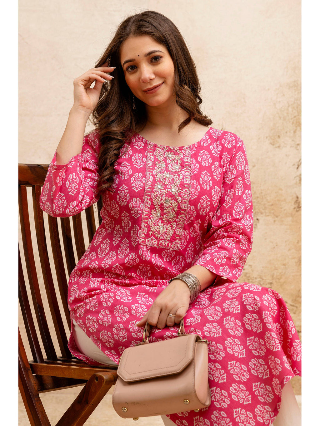 Blue Cotton Floral Printed Embroidered Kurta | KDG - view 22