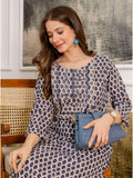 Navy Blue Cotton Printed Mirror Work Kurta | FY93 - view 1