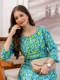 Teal Cotton Floral Printed Embroidered Kurta | U3S - view 1