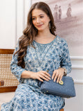 Blue Cotton Floral Printed Mirror Work Kurta | KDG - view 1