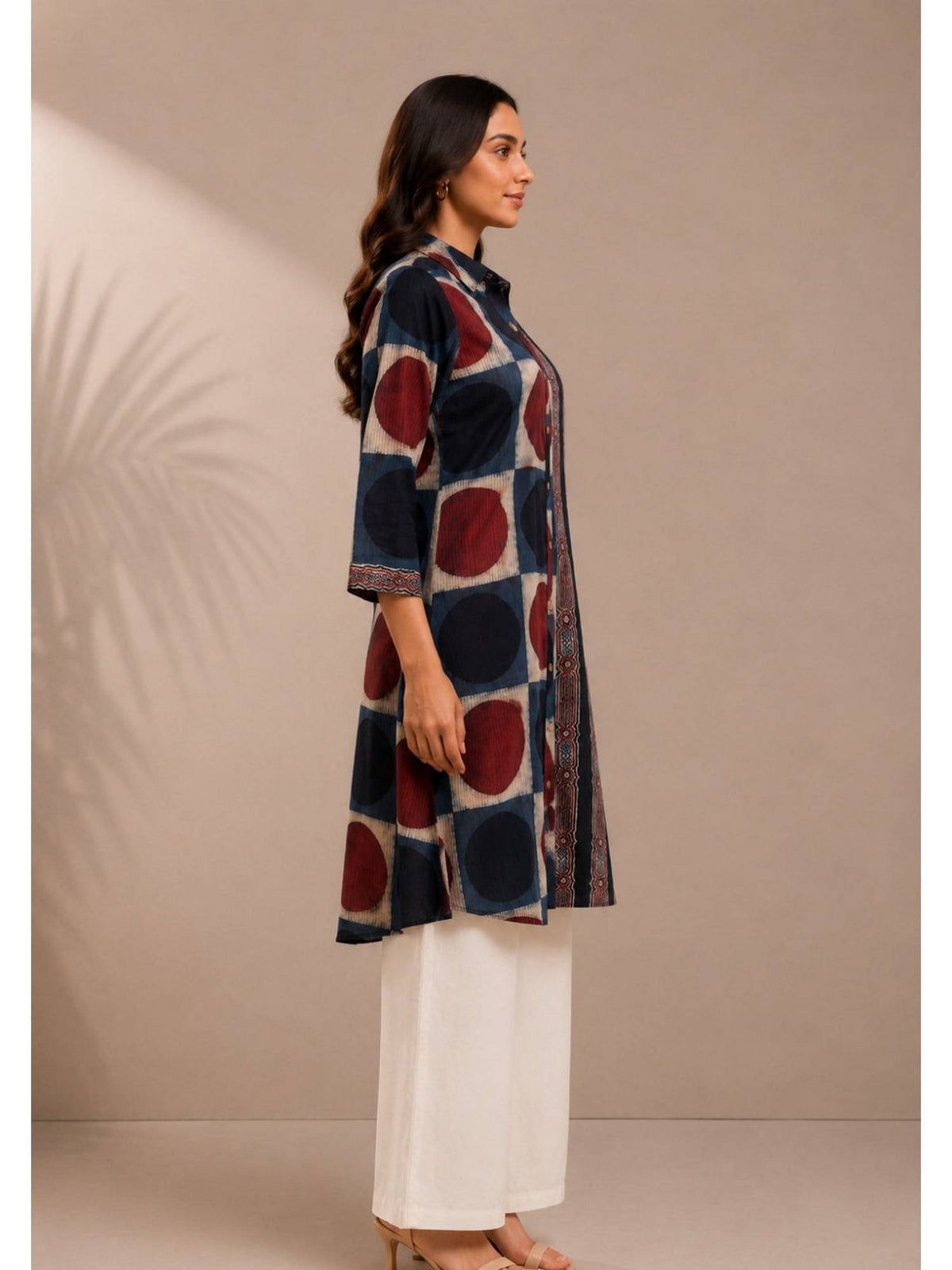 Indraneel Placement Ajrakh Cotton Dobby Shirt Kurta | FY93 - view 4